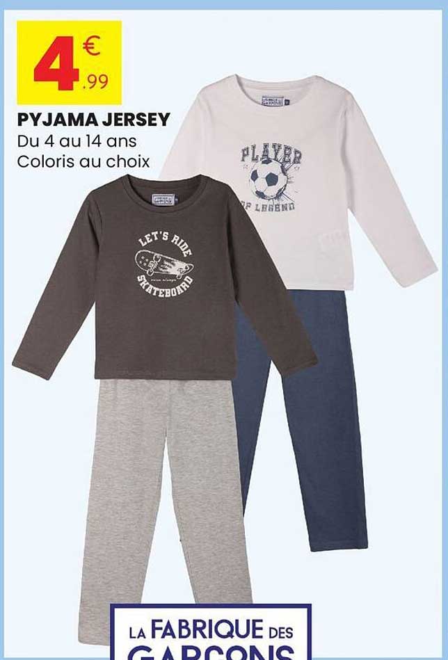 PYJAMA JERSEY Du 4 au 14 ans Coloris au choix