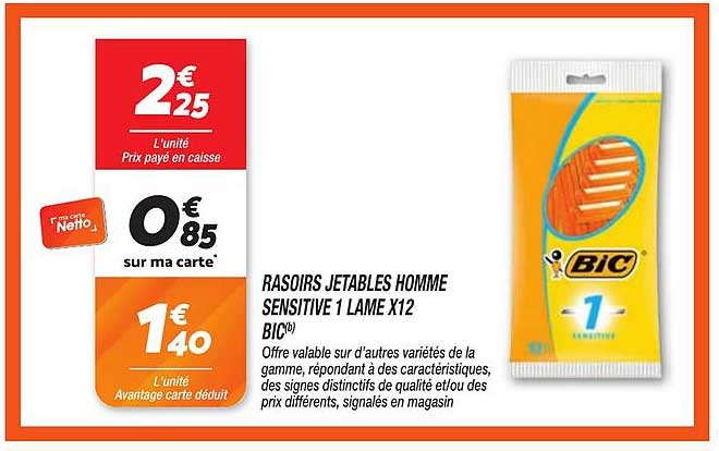 RASOIRS JETABLES HOMME SENSITIVE 1 LAME X12 BIC