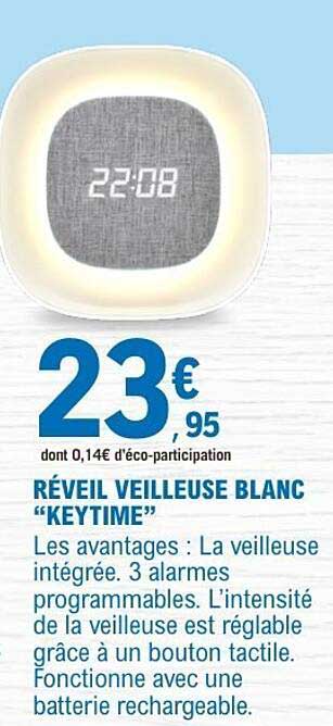 RÉVEIL VEILLEUSE BLANC “KEYTIME”