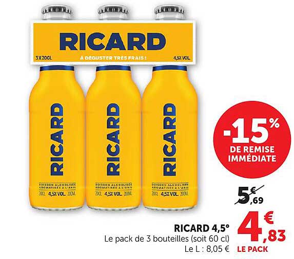RICARD 4,5° Le pack de 3 bouteilles (soit 60 cl)