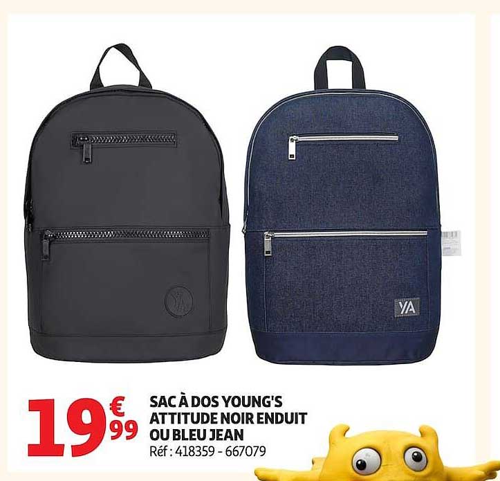 SAC À DOS YOUNG'S ATTITUDE NOIR ENDUIT OU BLEU JEAN