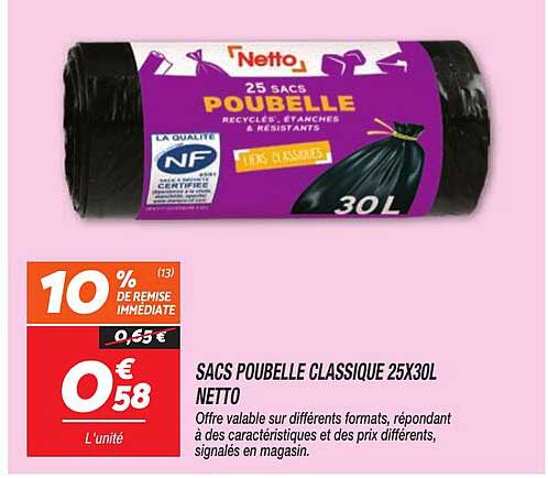 SACS POUBELLE CLASSIQUE 25X30L NETTO