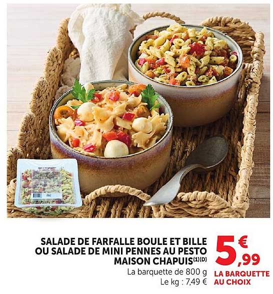 SALADE DE FARFALLE BOULE ET BILLE OU SALADE DE MINI PENNES AU PESTO MAISON CHAPIUS