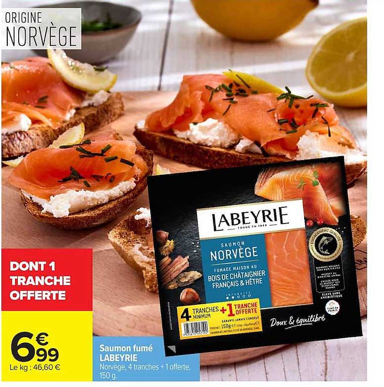 Saumon fumé LABEYRIE Norvège, 4 tranches + 1 offerte, 150 g