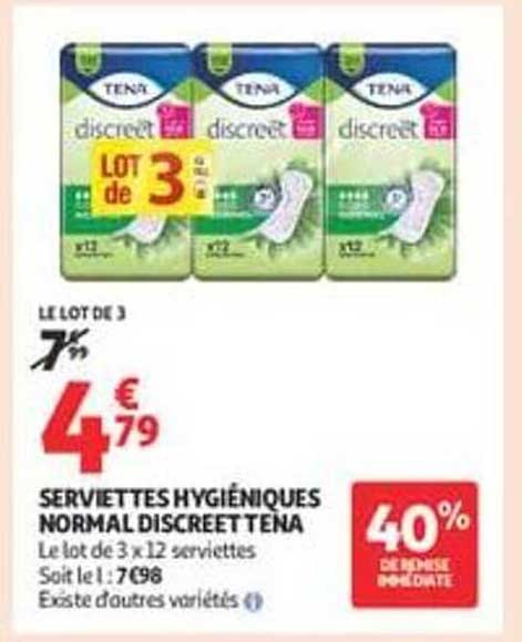 SERVIETTES HYGIÉNIQUES NORMAL DISCRET TENA