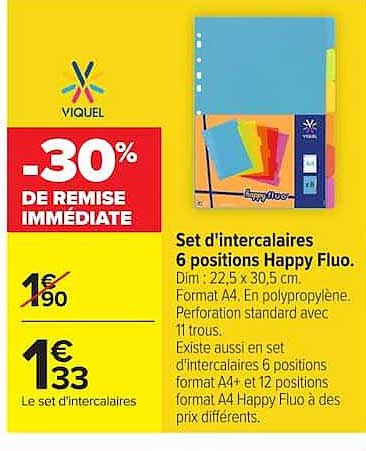 Set d'intercalaires 6 positions Happy Fluo.