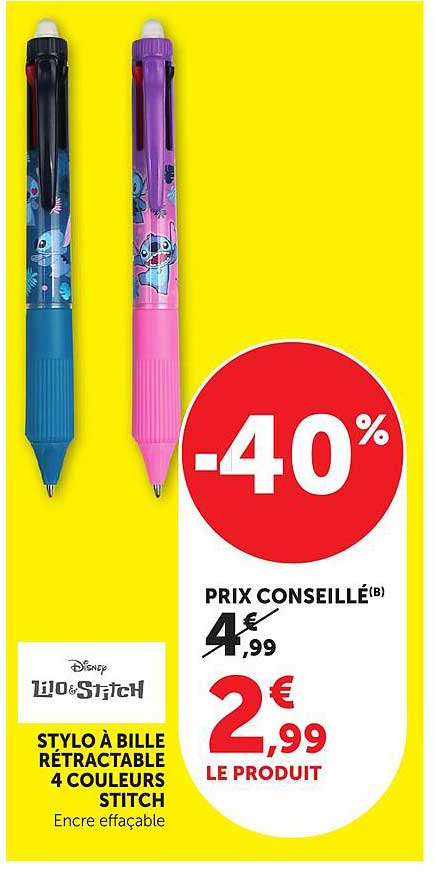 STYLO À BILLE RÉTRACTABLE 4 COULEURS STITCH