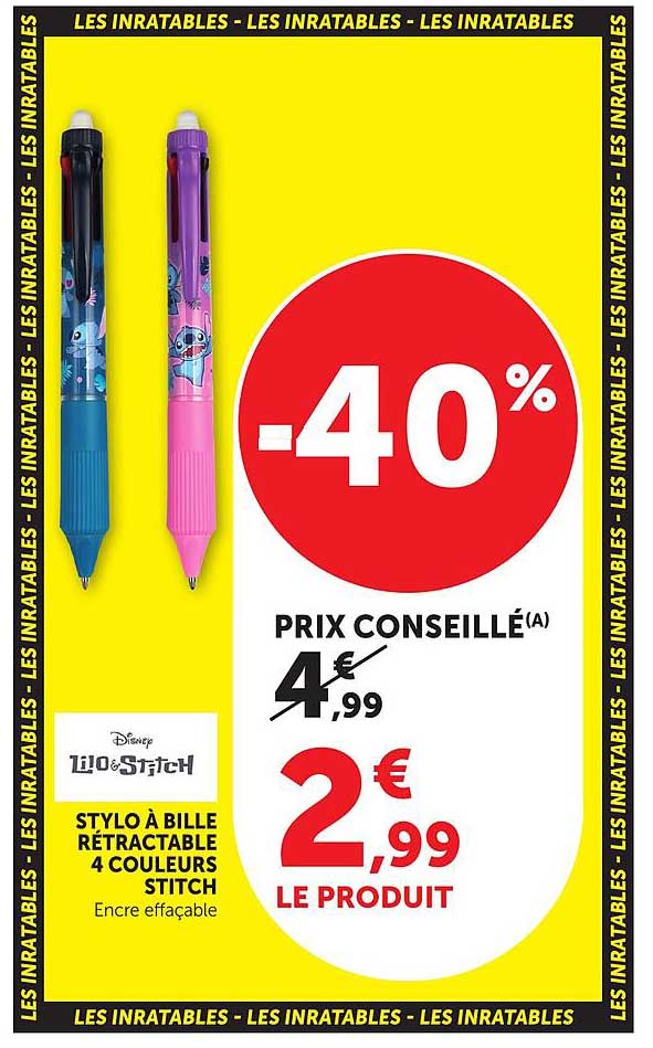 STYLO A BILLE RÉTRACTABLE 4 COULEURS STITCH