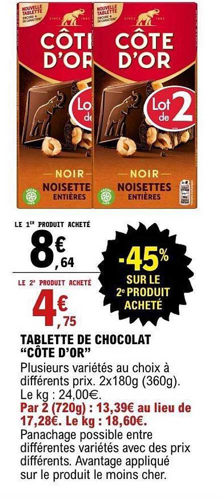 TABLETTE DE CHOCOLAT “CÔTE D’OR”