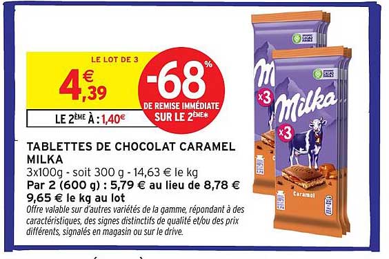 TABLETTES DE CHOCOLAT CARAMEL MILKA