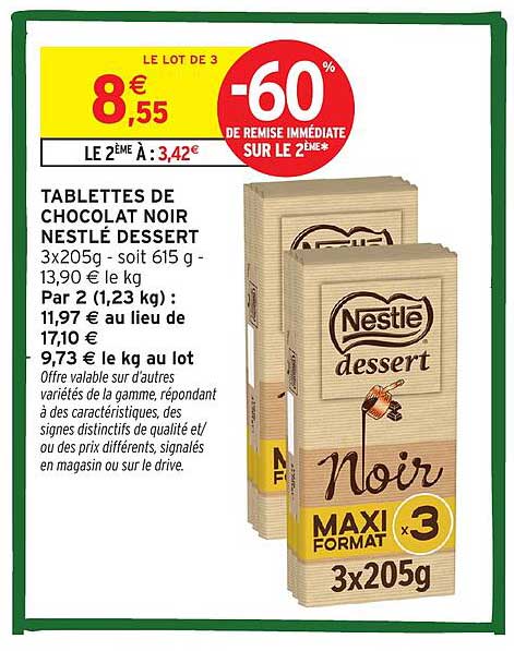 TABLETTES DE CHOCOLAT NOIR NESTLE DESSERT
