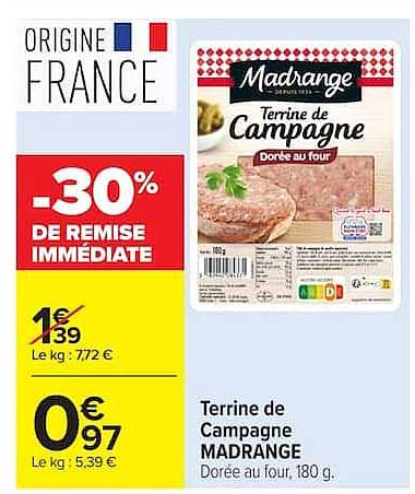 Terrine de Campagne MADRANGE Dorée au four, 180 g.