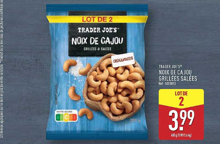 TRADER JOE'S NOIX DE CAJOU GRILLÉES SALÉES