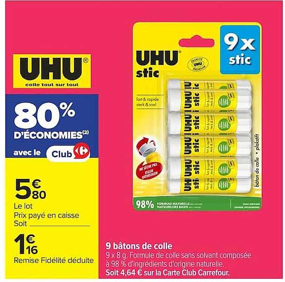 UHU 9 bâtons de colle UHU stic 9 x 8 g