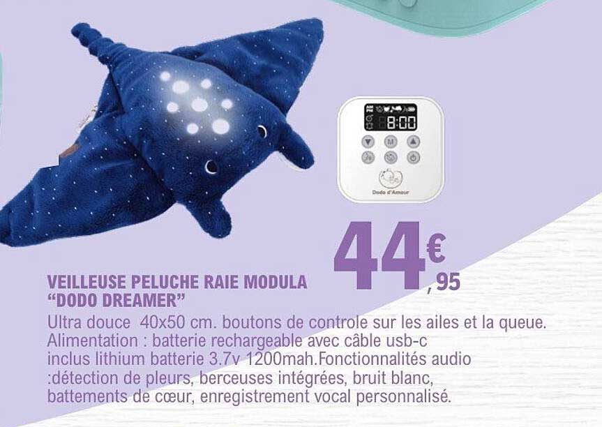 VEILLEUSE PELUCHE RAIE MODULA “DODO DREAMER”
