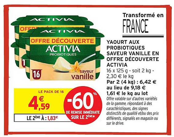 YAOURT AUX PROBIOTIQUES SAVEUR VANILLE EN OFFRE DÉCOUVERTE ACTIVIA