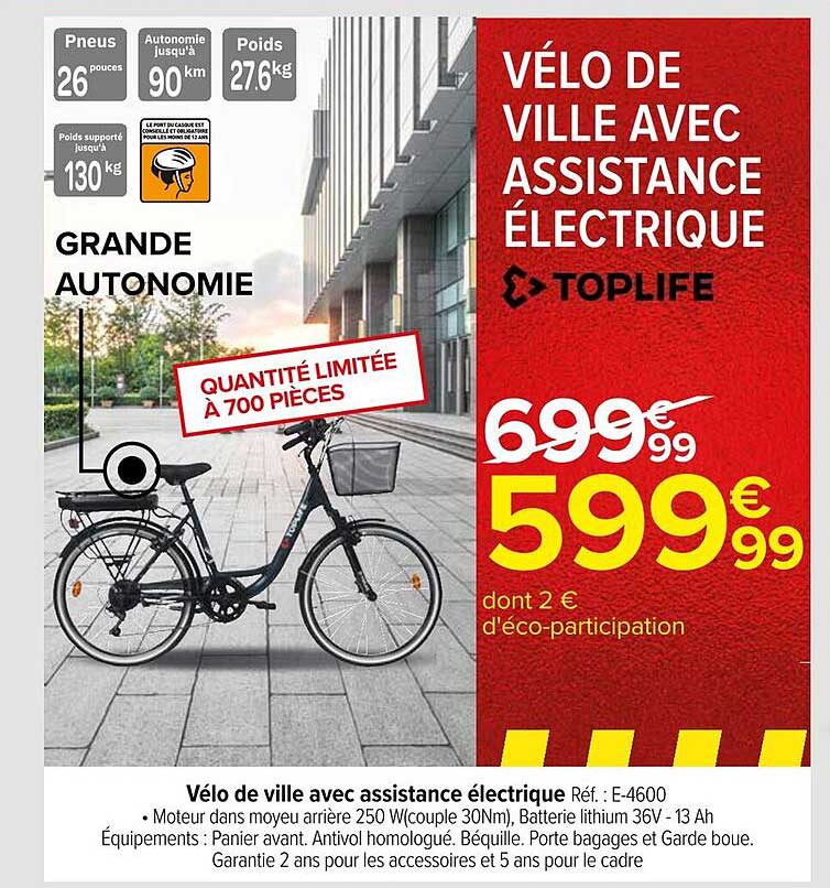 Offre Vélo à Assistance électrique Pliant Toplife chez Carrefour Market