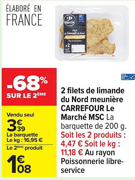 2 filets de limande du Nord meunière CARREFOUR Le Marché MSC