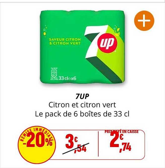 7UP Citron et citron vert - Le pack de 6 boîtes de 33 cl