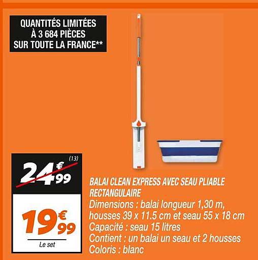 BALAI CLEAN EXPRESS AVEC SEAU PLIABLE RECTANGULAIRE