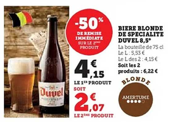 BIERE BLONDE DE SPECIALITE DUVEL 8,5°