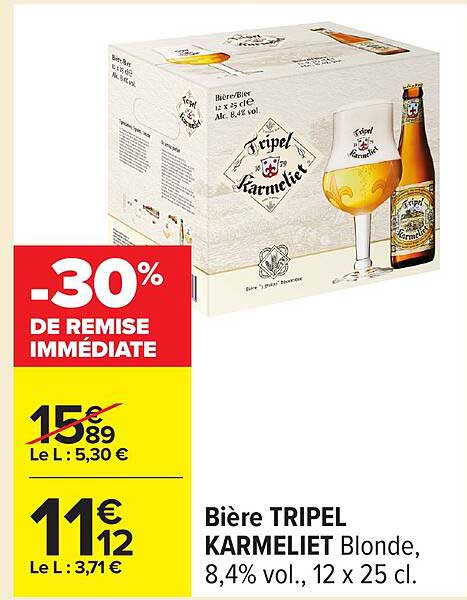 Bière TRIPEL KARMELIET Blonde, 8,4% vol., 12 x 25 cl.