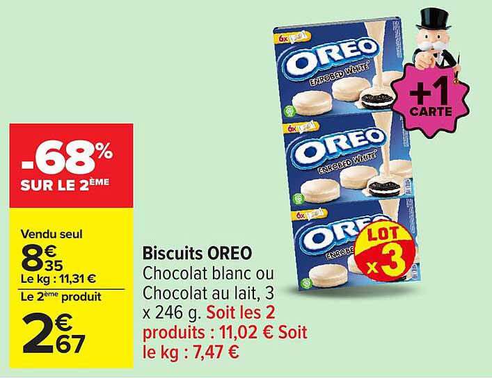 Biscuits OREO Chocolat blanc ou Chocolat au lait, 3 x 246 g
