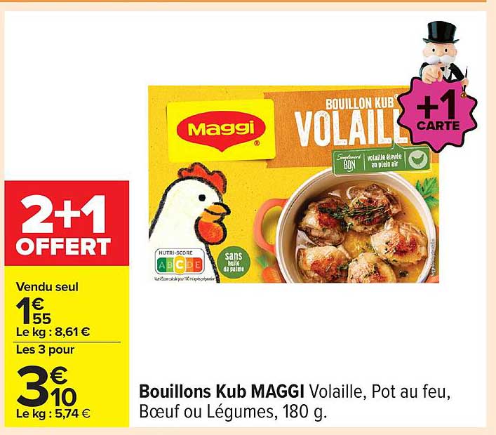 Bouillons Kub MAGGI Volaille, Pot au feu, Boeuf ou Légumes, 180 g.