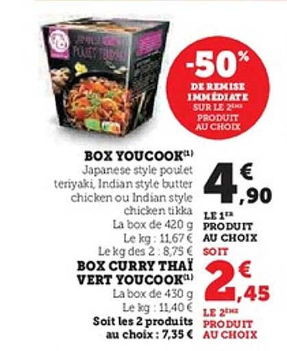 BOX YOUCOOK -50% DE REMISE IMMÉDIATE SUR LE 2ÈME PRODUIT AU CHOIX
