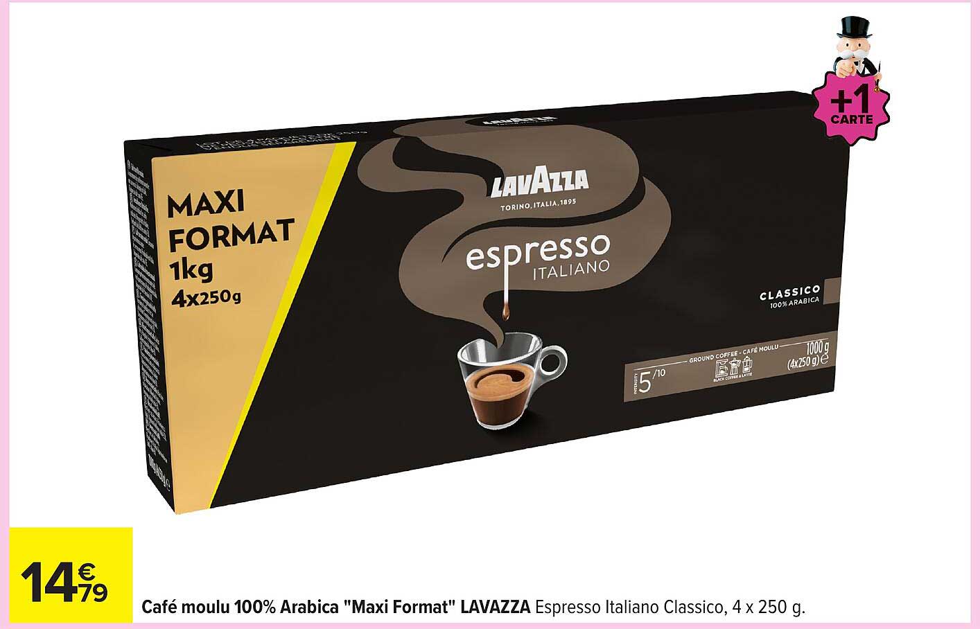 Café moulu 100% Arabica "Maxi Format" LAVAZZA Espresso Italiano Classico, 4 x 250 g.