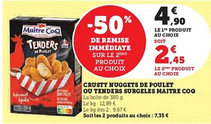 Crusty Nuggets de Poulet ou Tenders Surgelés Maître Coq