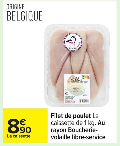 Filet de poulet La caissette de 1 kg.