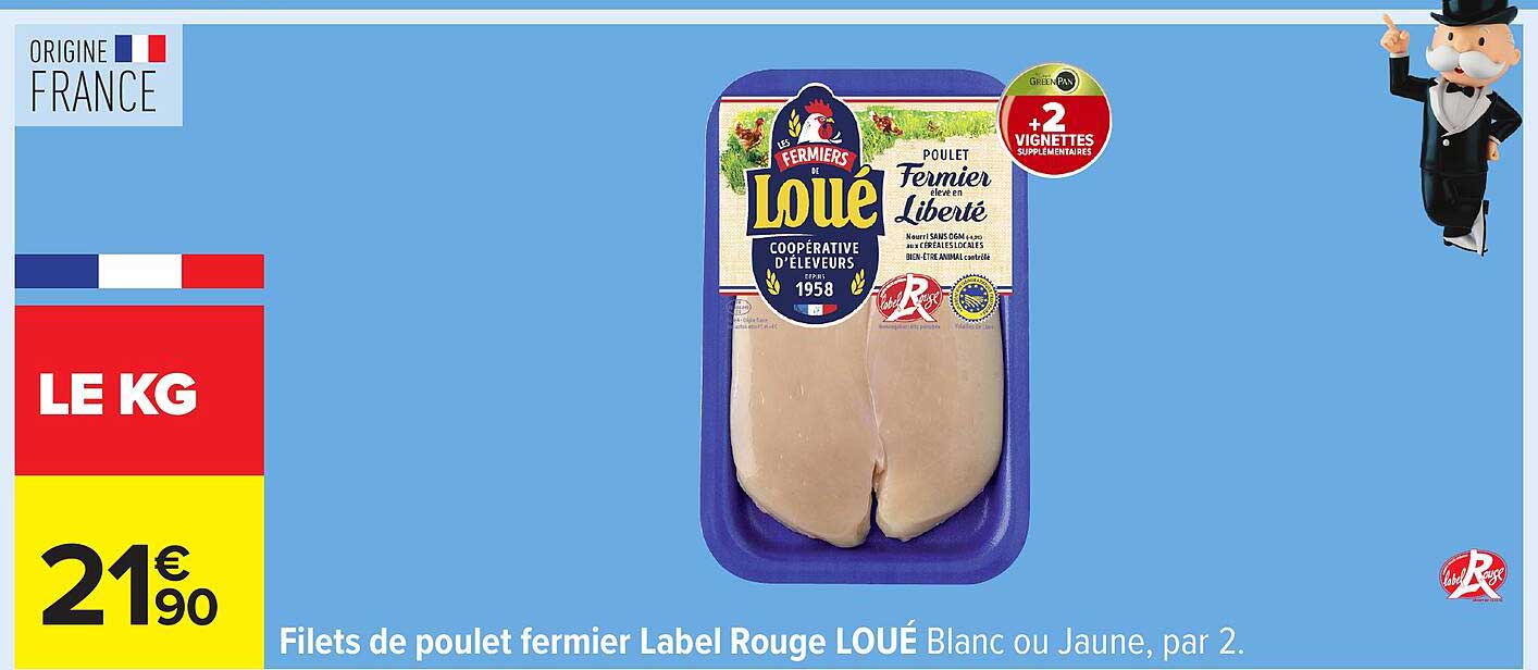 Filets de poulet fermier Label Rouge LOUE Blanc ou Jaune, par 2.