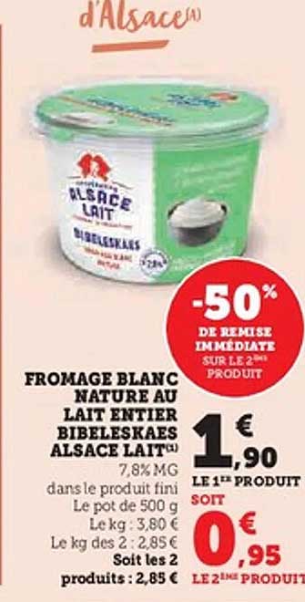 FROMAGE BLANC NATURE AU LAIT ENTIER BIBELESKAES ALSACE LAIT
