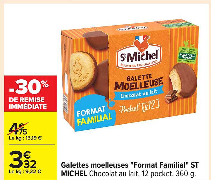 Galettes moelleuses "Format Familial" ST MICHEL Chocolat au lait, 12 pocket, 360 g.