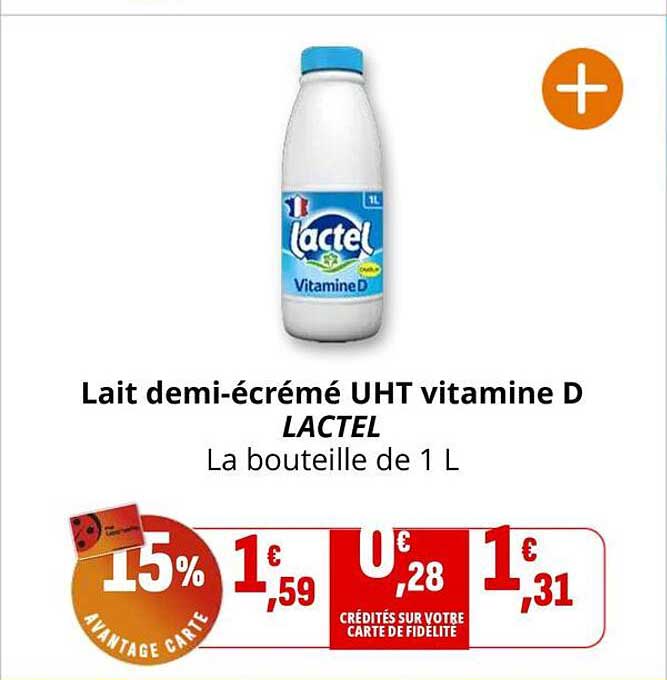 Lait demi-écrémé UHT vitamine D LACTEL