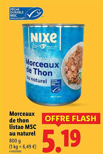 Morceaux de thon listao MSC au naturel
