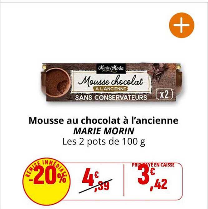 Mousse au chocolat à l’ancienne MARIE MORIN Les 2 pots de 100 g