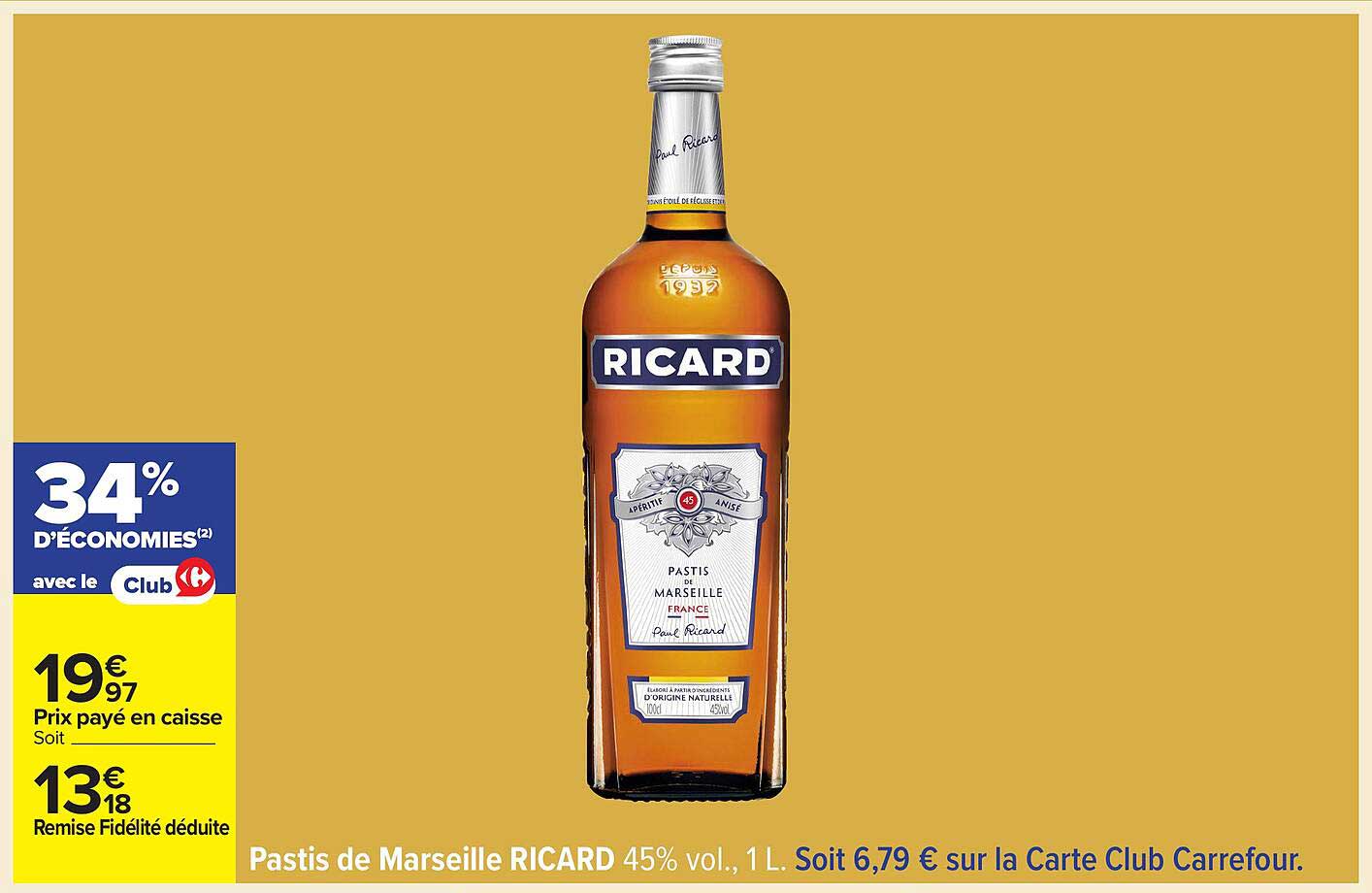 Pastis de Marseille RICARD 45% vol., 1L