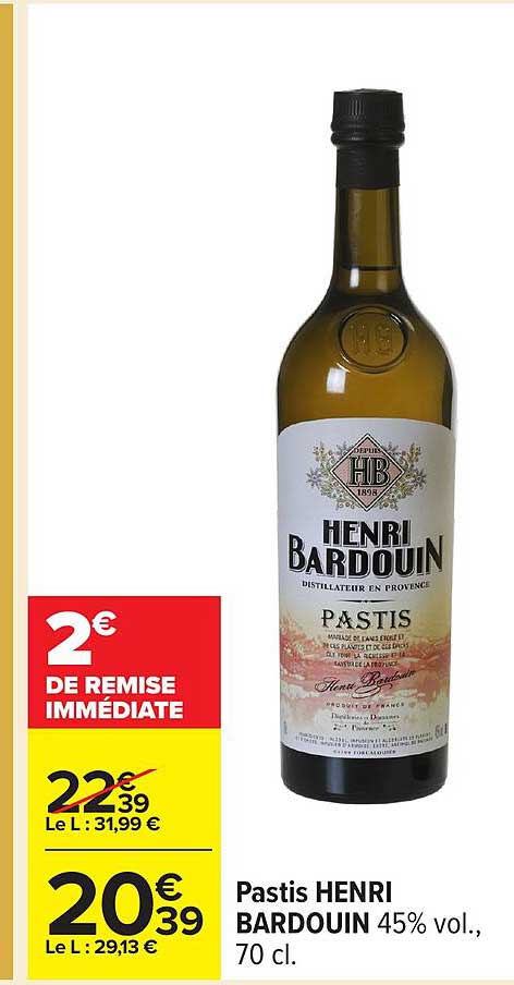 Pastis HENRI BARDOUIN 45% vol., 70 cl.
