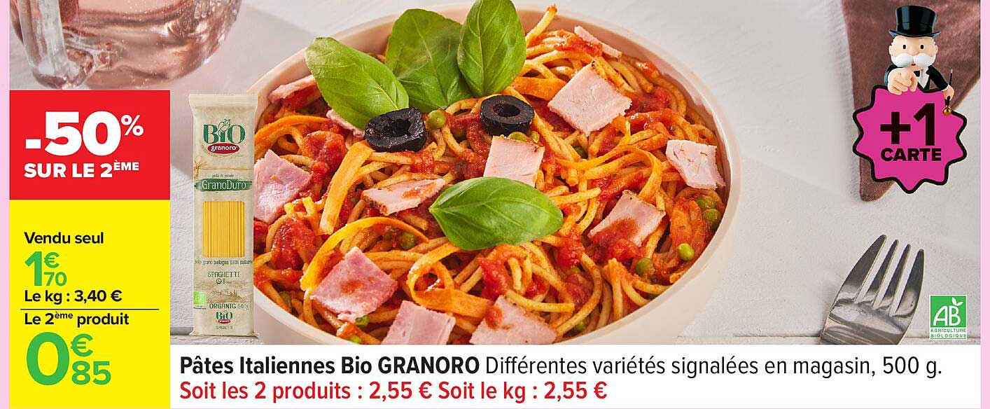 Pâtes Italiennes Bio GRANORO Différentes variétés signalées en magasin, 500 g.