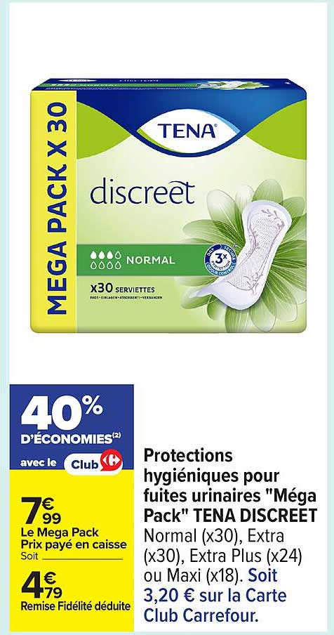 Protections hygiéniques pour fuites urinaires "Mégapack" TENA DISCREET