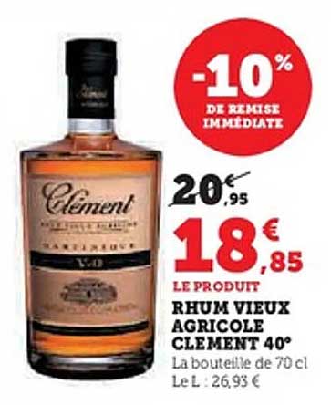 RHUM VIEUX AGRICOLE CLEMENT 40°