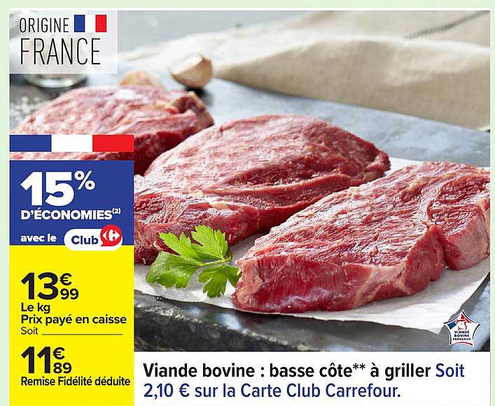Viande bovine : basse côte à griller