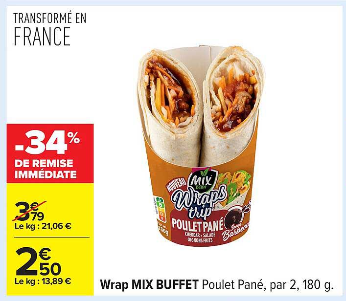 Wrap MIX BUFFET Poulet Pané, par 2, 180 g.