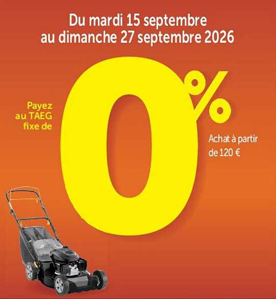 0% Payez au TAEG fixe de 0% Achat à partir de 120 €