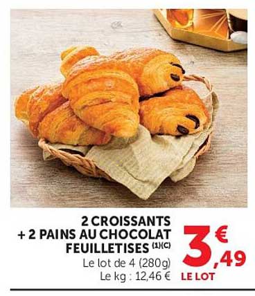 2 CROISSANTS + 2 PAINS AU CHOCOLAT FEUILLETISES (1)(C)