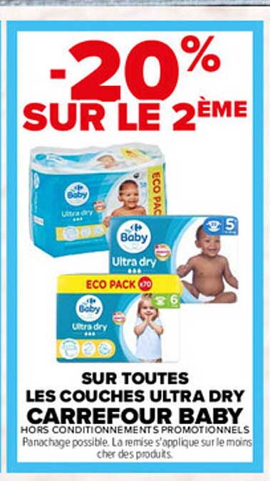 -20% SUR LE 2ÈME SUR TOUTES LES COUCHES ULTRA DRY CARREFOUR BABY
