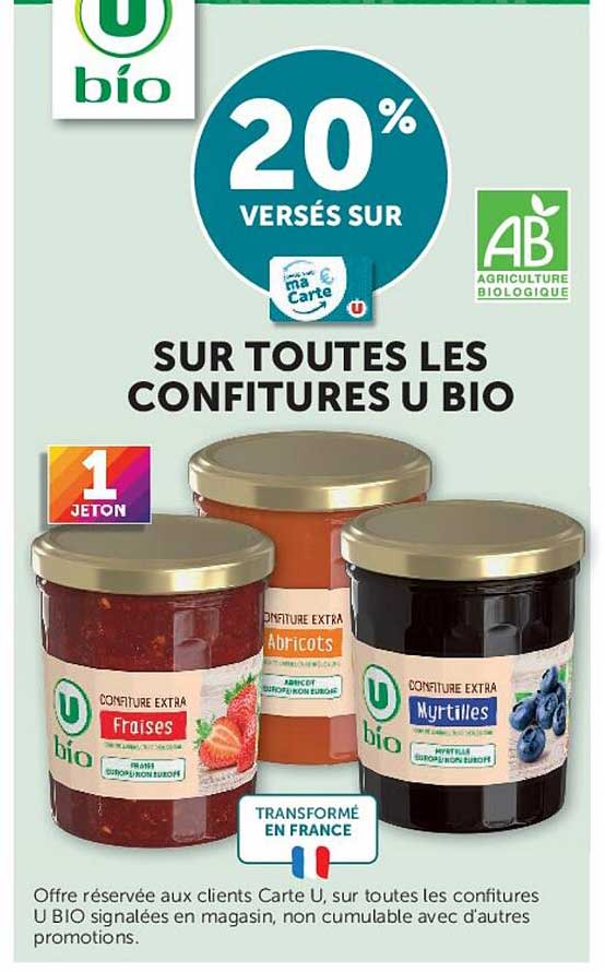 20% versés sur sur toutes les confitures U Bio