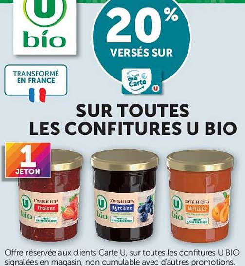 20% VERSÉS SUR SUR TOUTES LES CONFITURES U BIO